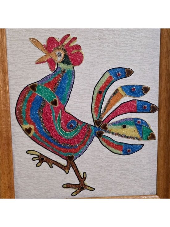 Handmade Other - MCM Pebble Gravel & Tile Wall Art Rooster Heart and Square Shaped Tile Large
